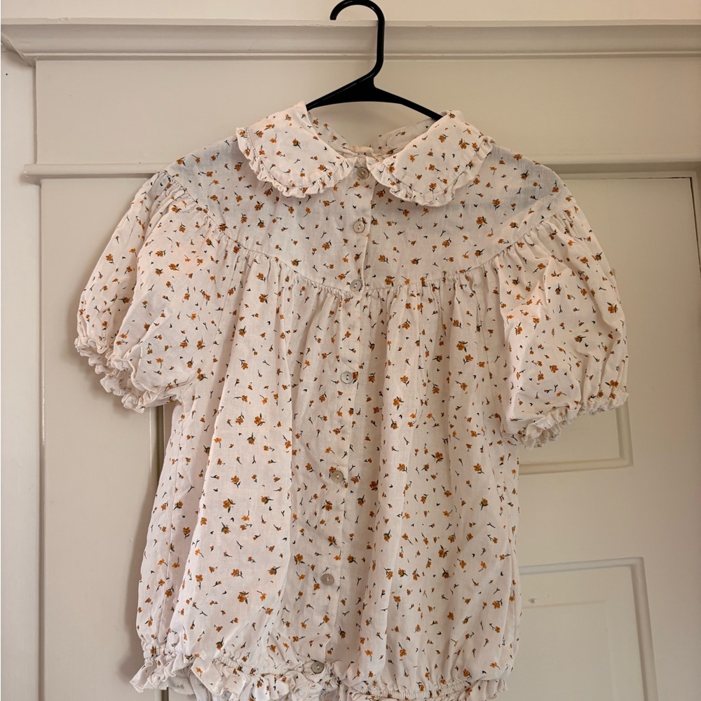Fin & Vince Floral White Blouse with Puff Sleeves
